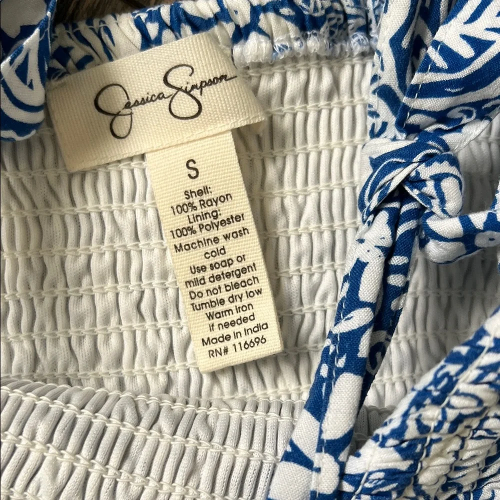 Jessica Simpson Blue and White Floral Maxi Dress with Tie Straps - Picture 2 of 3